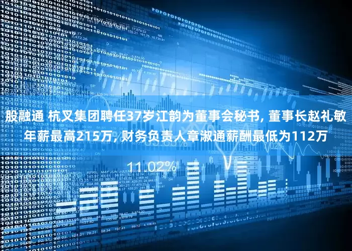 股融通 杭叉集团聘任37岁江韵为董事会秘书, 董事长赵礼敏年薪最高215万, 财务负责人章淑通薪酬最低为112万